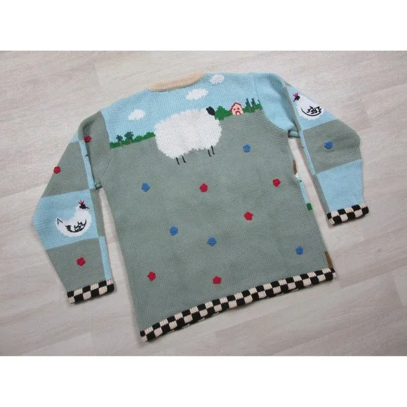 Vintage StoryBook Knits "Dream Farm" Cardigan Womens (M) Cows Animal Teacher - Picture 14 of 16